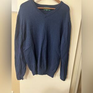 Emerald Style Blue Lambswool V-Neck Sweater Men’s XL Classic Winter CorpCore